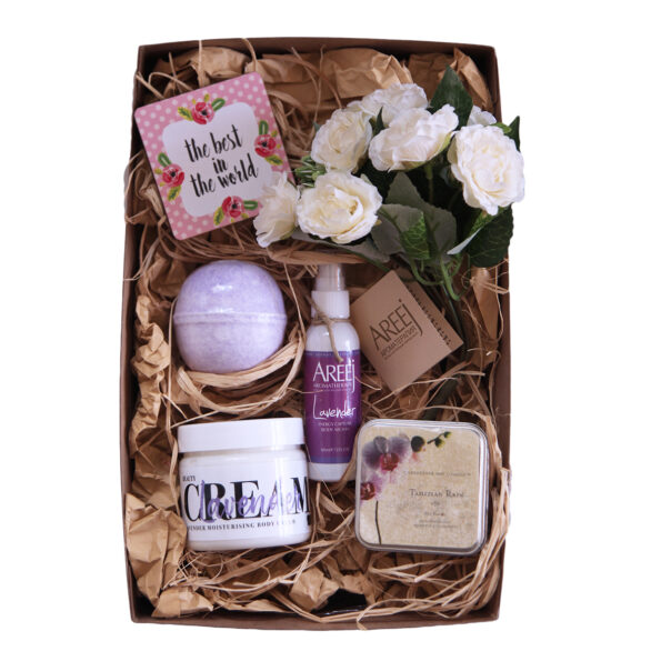 Areej purple creams and candles – Mothers day basket