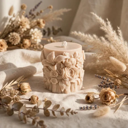 Floral Relief Pillar Candle