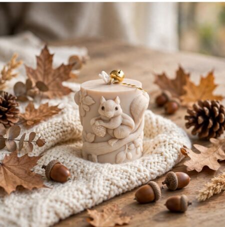 Carved Squirrel Pillar Candle