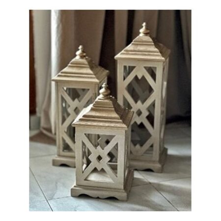 Set of Three Wooden Lanterns