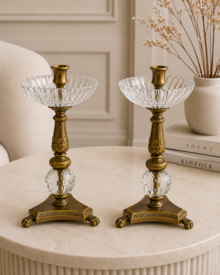 Copper and Crystal Candle Holder - Set